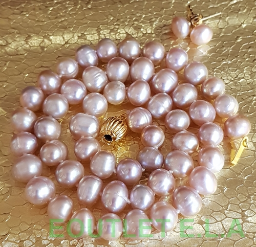 9mm GENUINE PURPLE PEARL NECKLACE 46cm+FREE STUDS